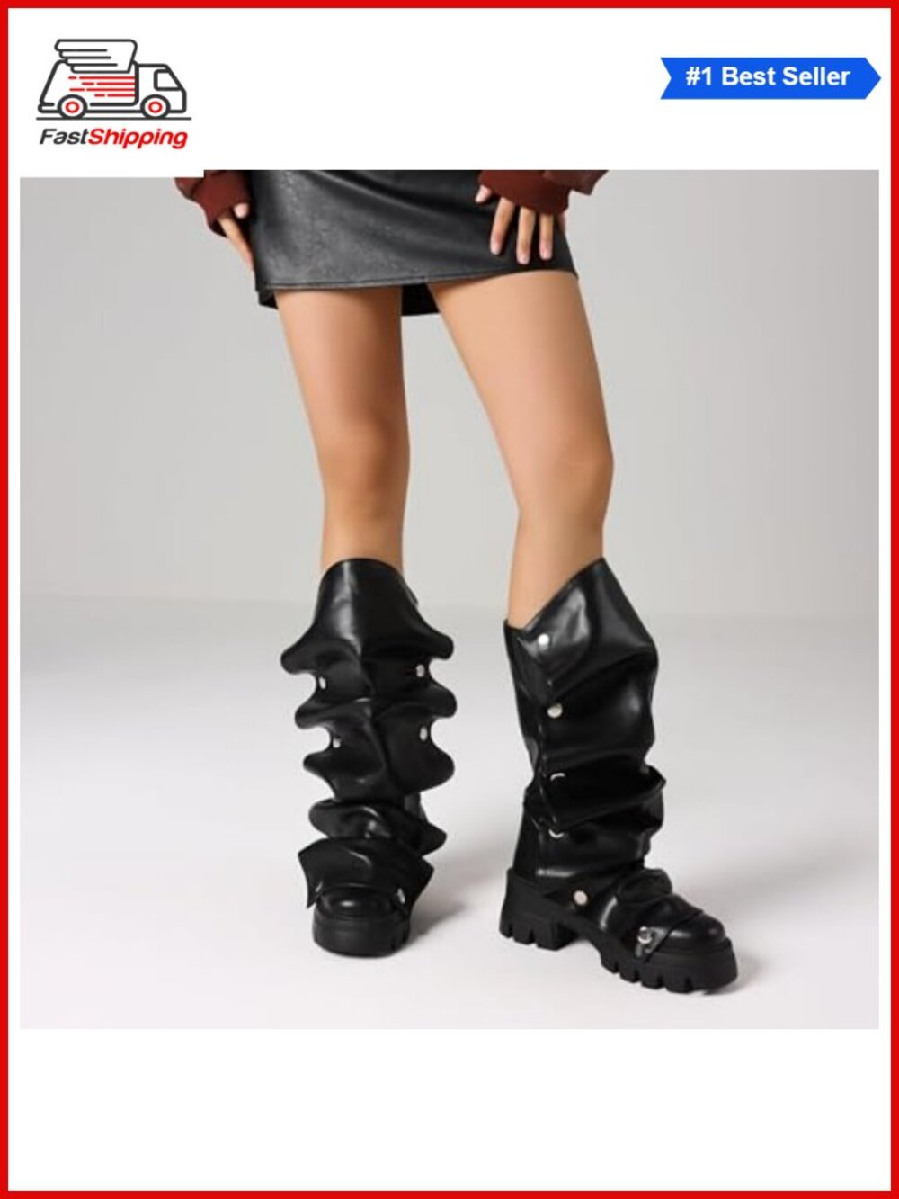✨ Women's Slouchy Fold Over Mid-Calf Boots Chunky Heel Pull-On - Picture 4 of 6